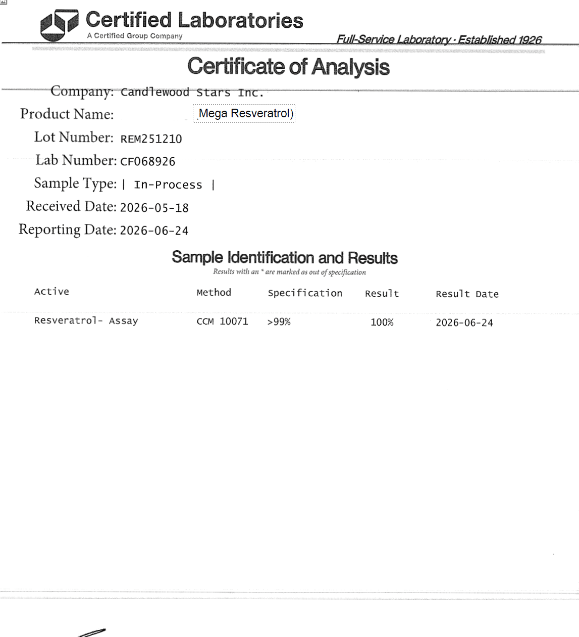 Lab Cert Resveratrol June 2026